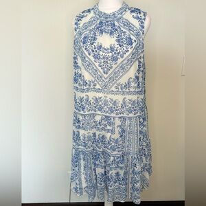 Calvin Klein Blue and White Sleeveless Halter Maxi Dress